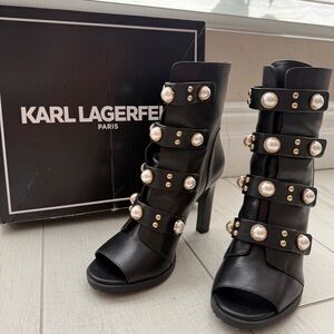 Karl Lagerfeld peep toe booties (pear like studs)